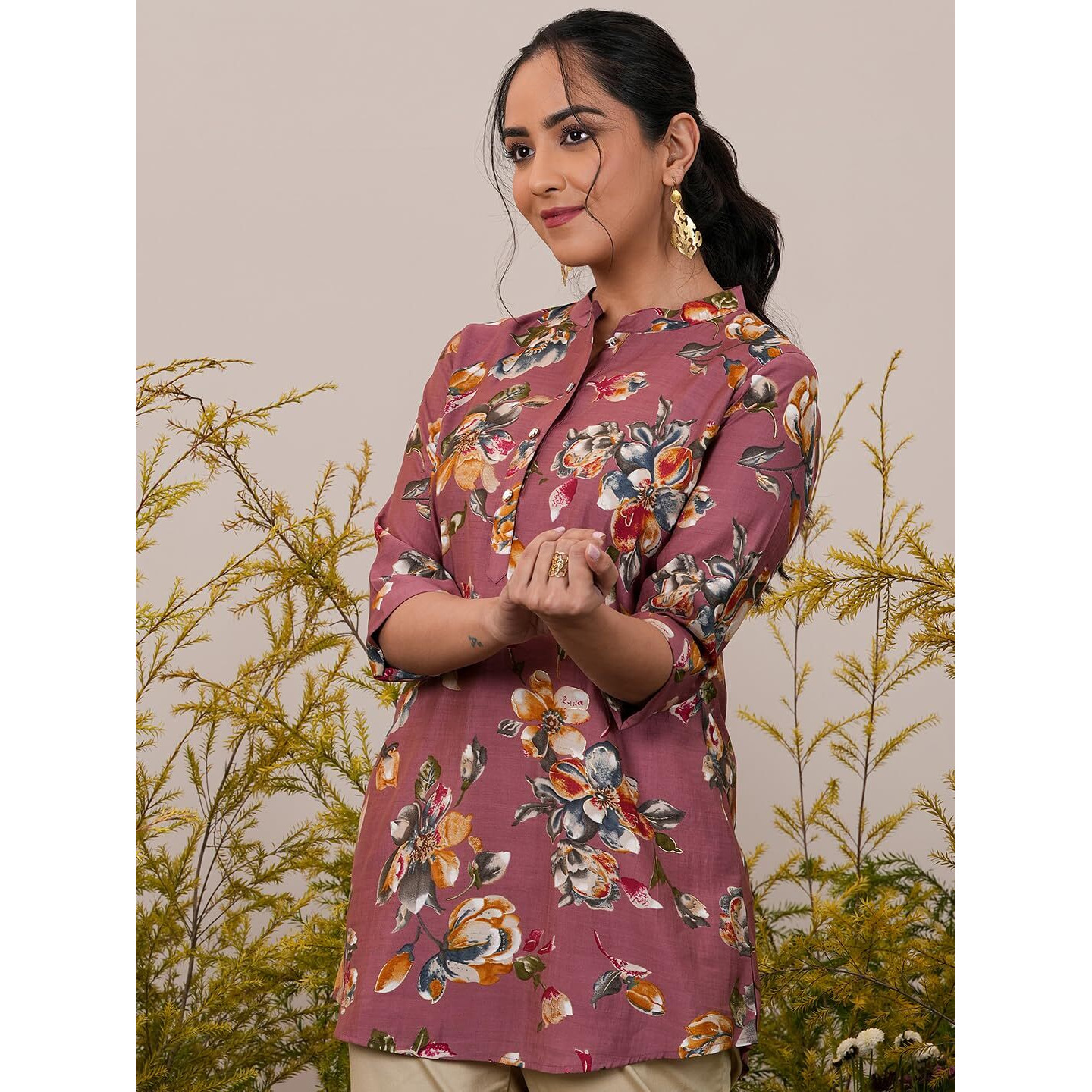 Libas Women's Silk Blend Printed A-Line Kurtis (37074_Pink