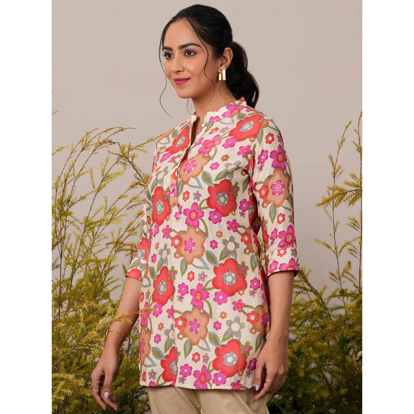 Libas Women's Printed A-Line Kurtis (37075_Cream