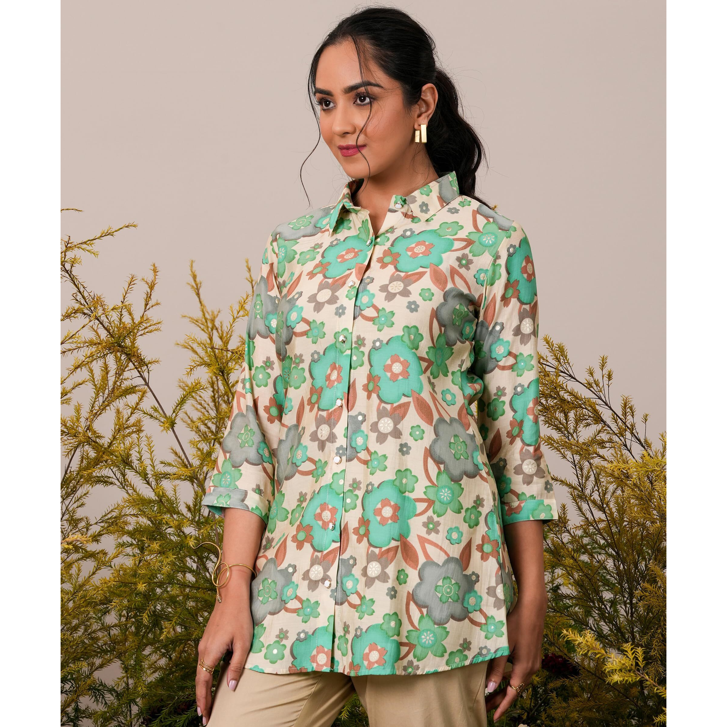 Libas Women's Printed A-Line Kurtis (37076_Cream