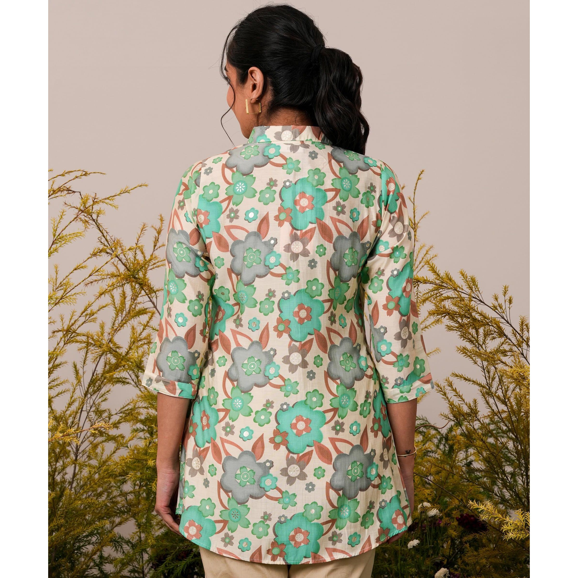 Libas Women's Printed A-Line Kurtis (37076_Cream