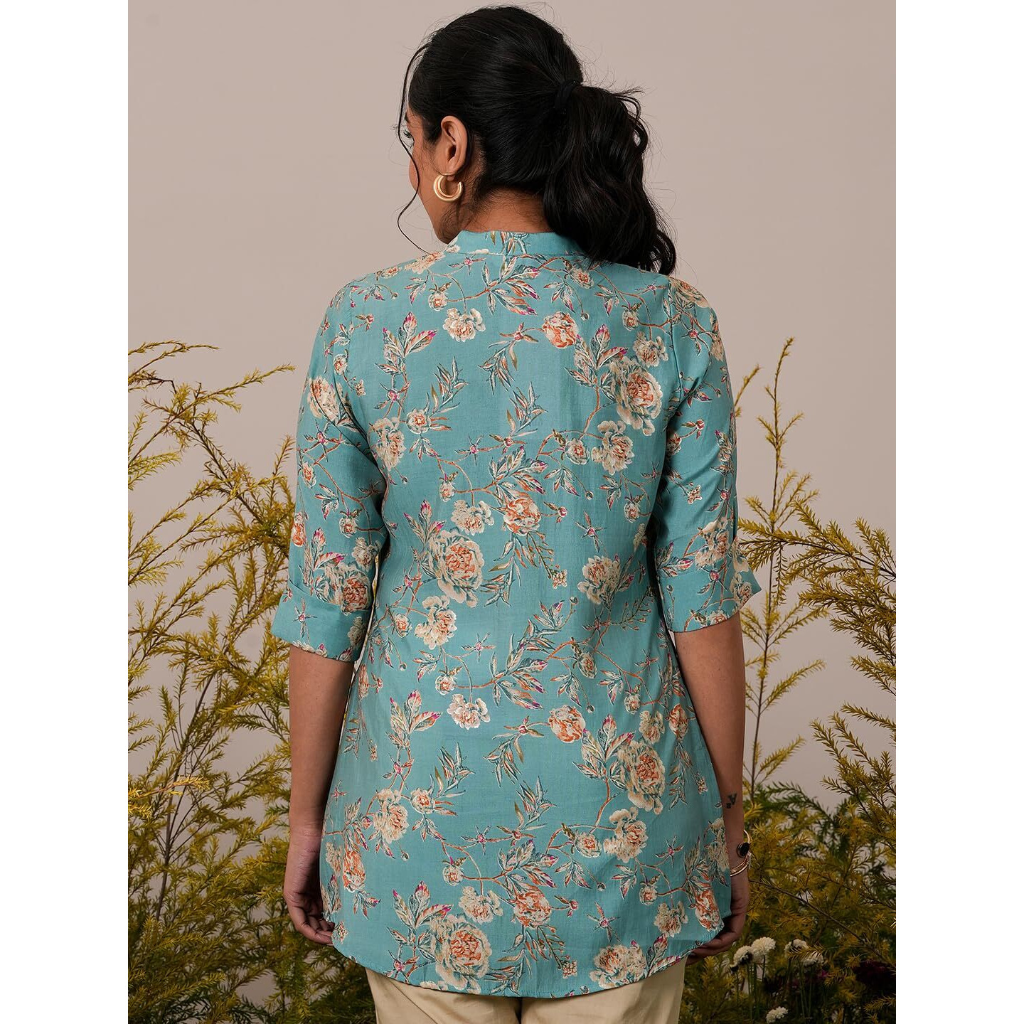 Libas Women's Silk Blend Printed A-Line Kurtis (37071_Blue