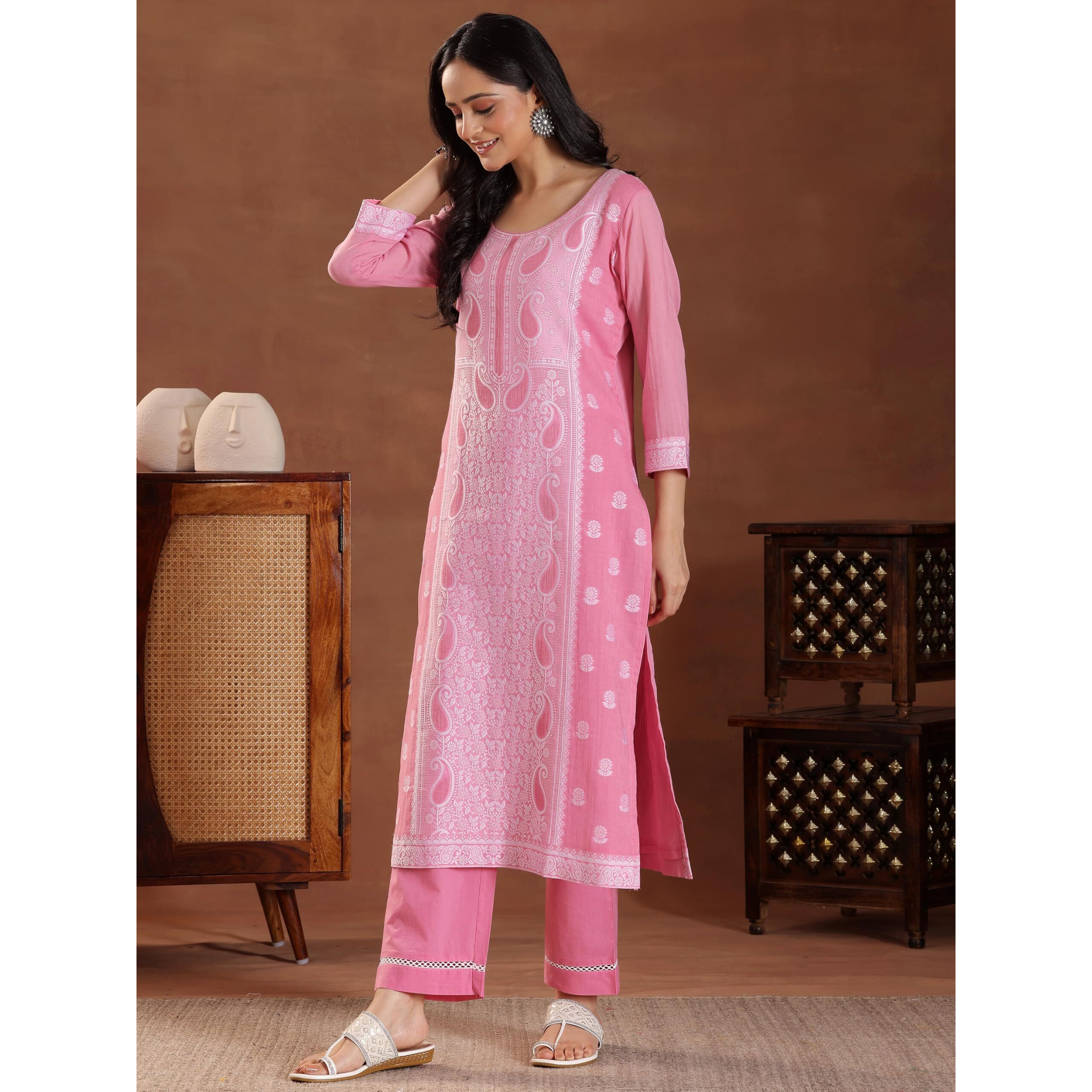 Libas Women's Pure Cotton Kurta Set (27221_Pink