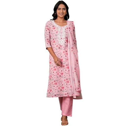 Libas Women's Linen Kurta Set (27257_Pink