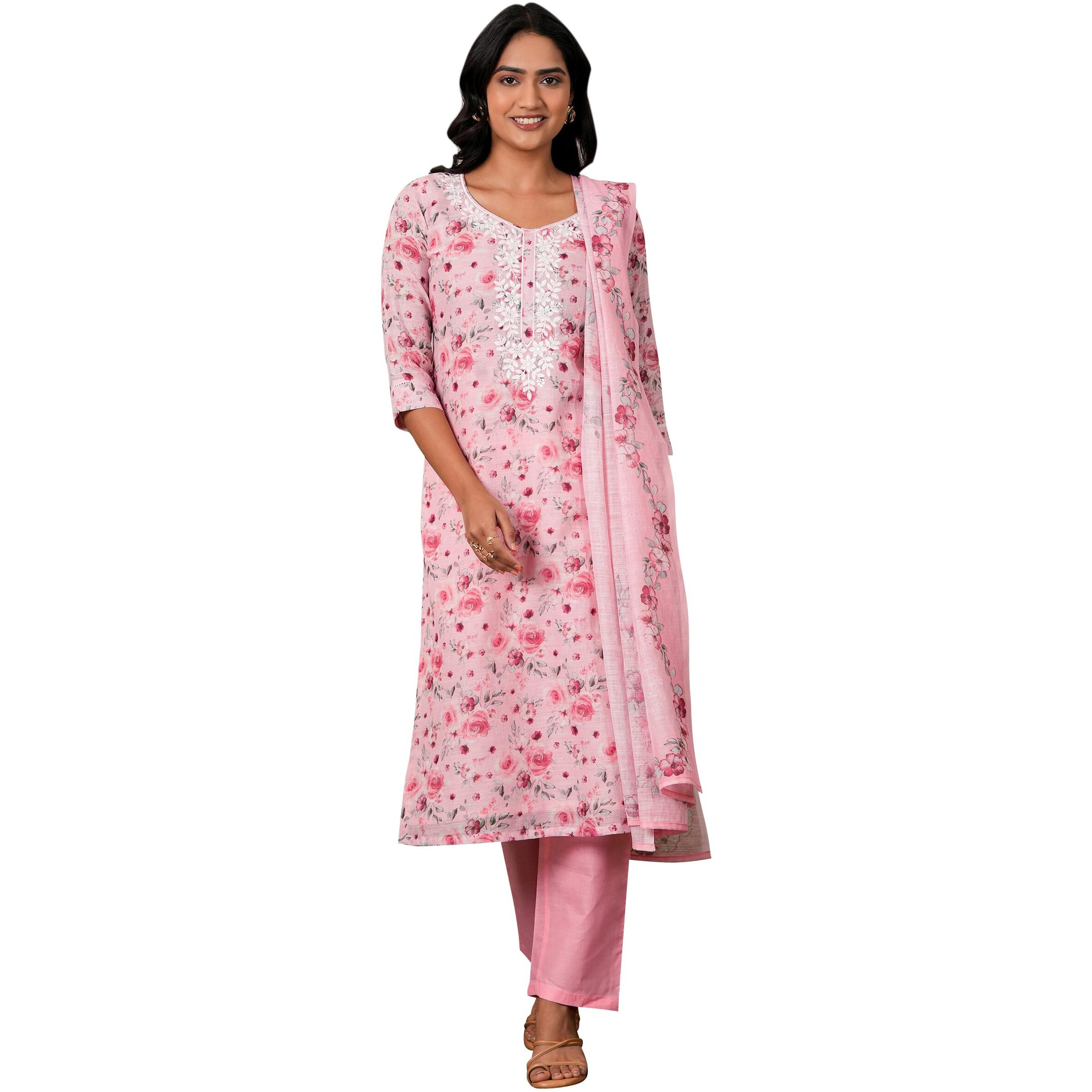 Libas Women's Linen Kurta Set (27257_Pink