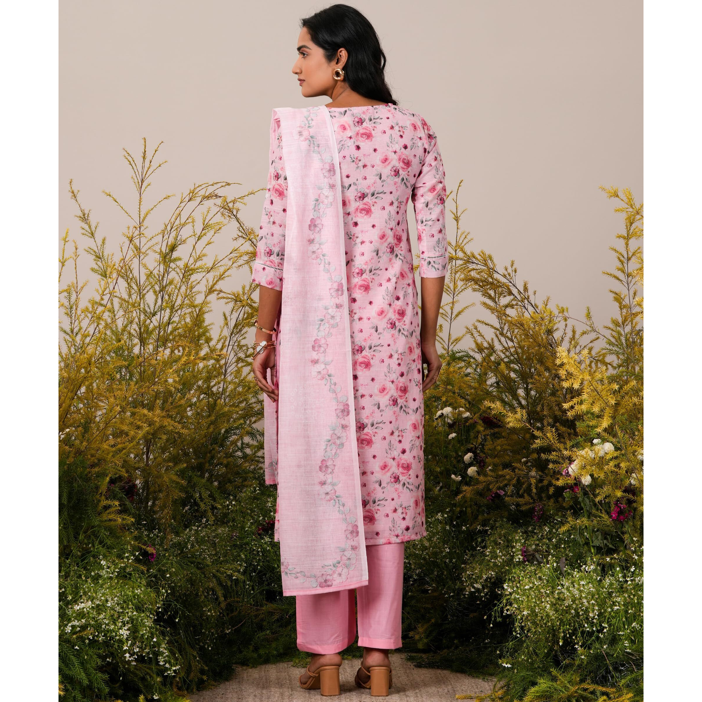 Libas Women's Linen Kurta Set (27257_Pink
