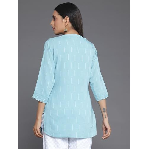 Libas Women's Cotton Blend Woven Design Regular Kurti (26897 Blue