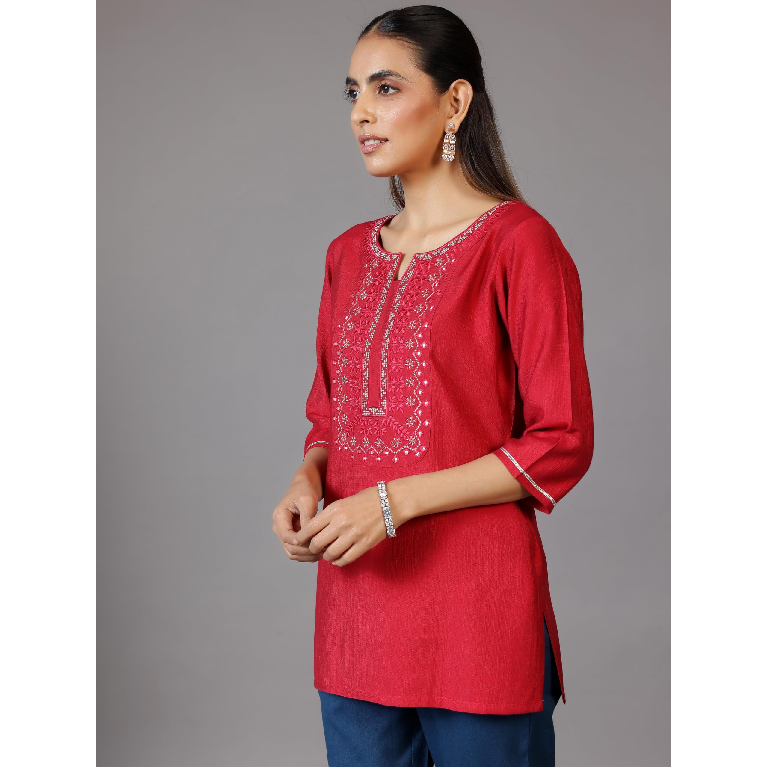 Libas Women's Silk Blend Embroidered Straight Kurtis (26887_Pink