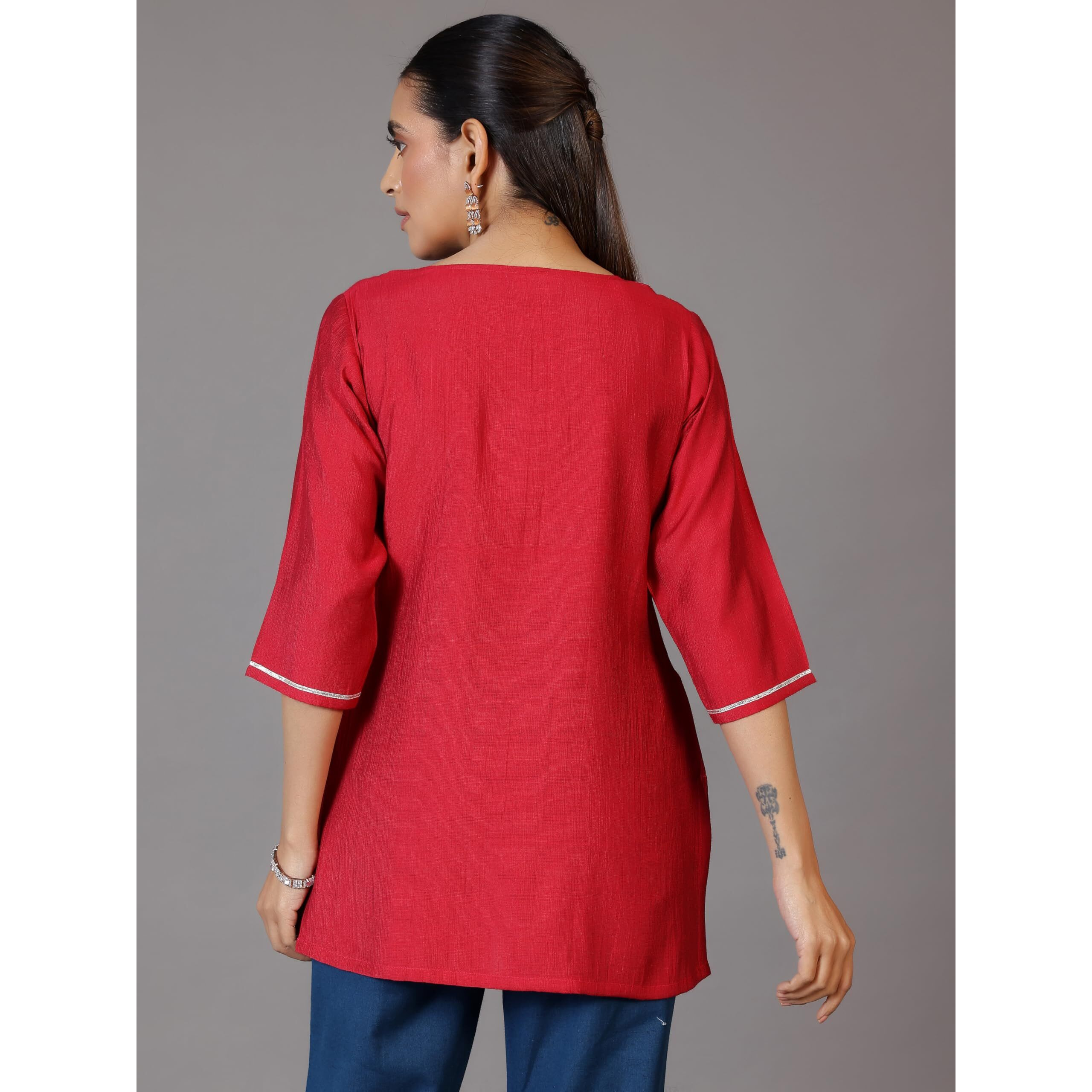 Libas Women's Silk Blend Embroidered Straight Kurtis (26887_Pink