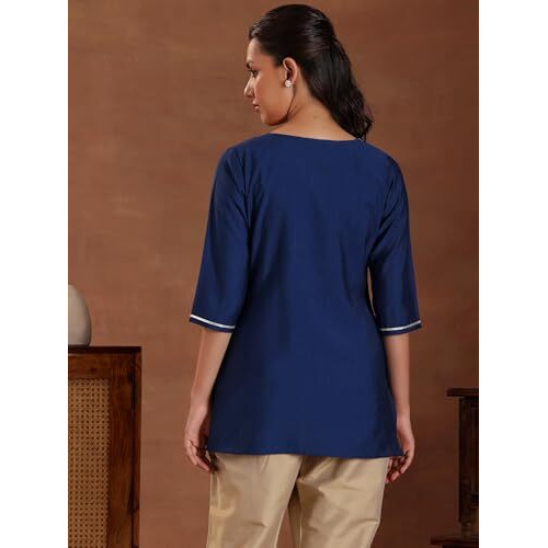 Libas Women's Silk Blend Straight Kurta (26888_Blue