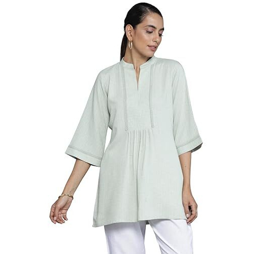 Libas Women's Cotton Blend Regular Kurti (26899_Green