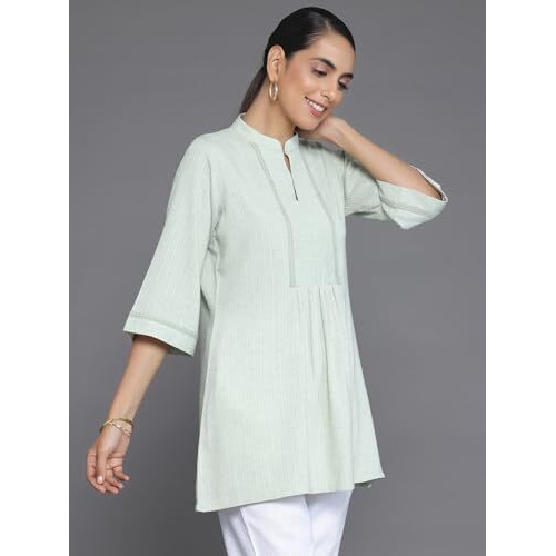 Libas Women's Cotton Blend Regular Kurti (26899_Green