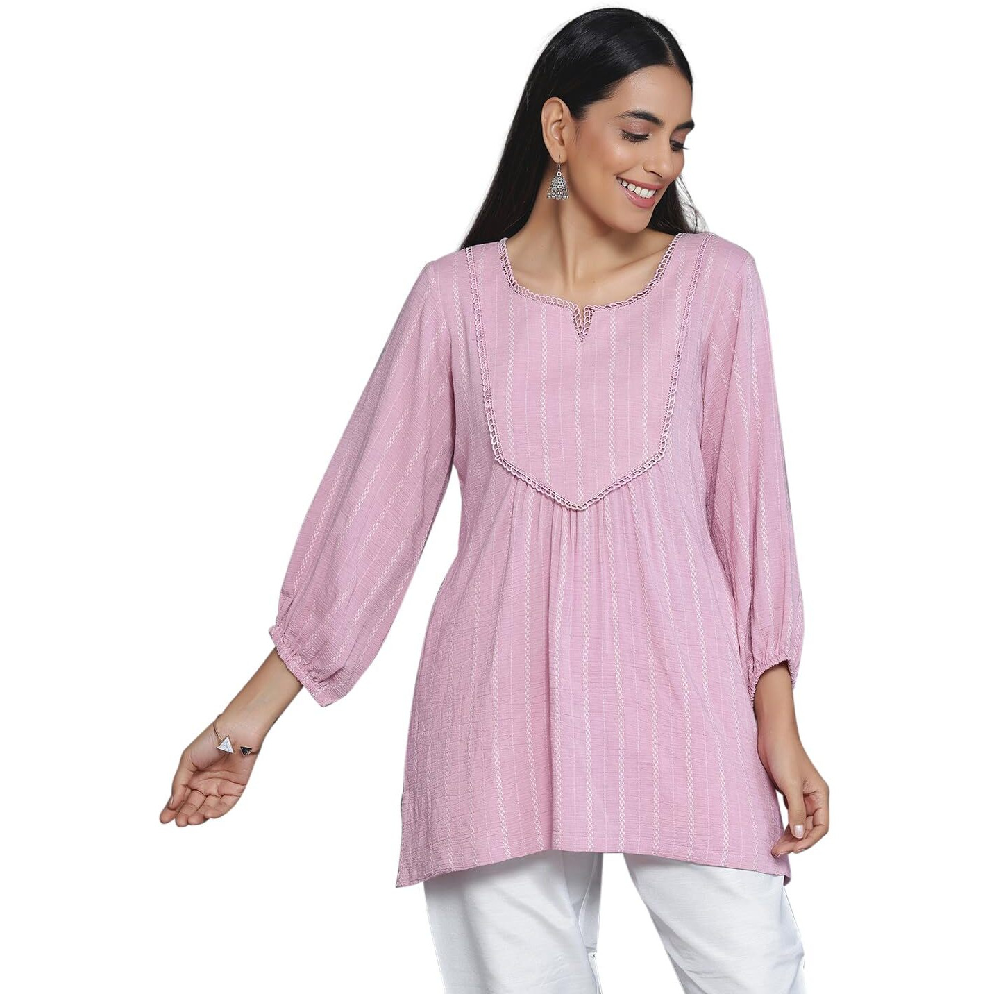 Libas Women's Cotton Blend Regular Kurti (26901_Pink