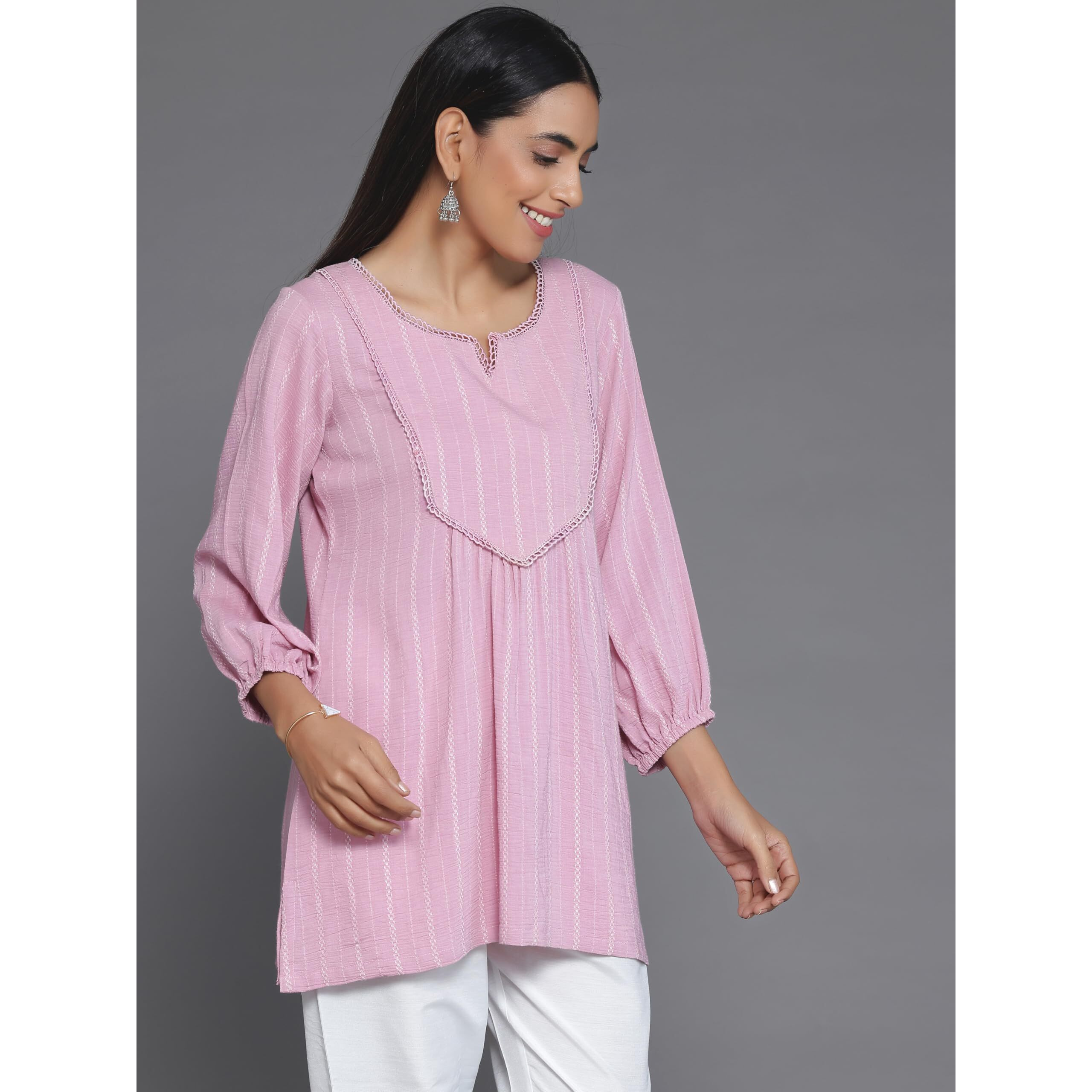 Libas Women's Cotton Blend Regular Kurti (26901_Pink