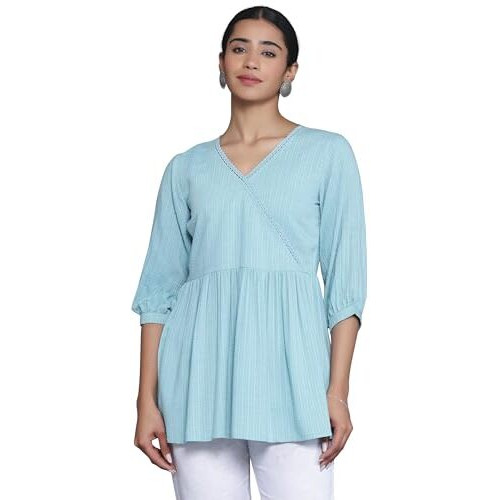 Libas Women's Striped A-Line Kurti (26904 Blue