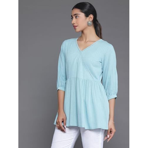 Libas Women's Striped A-Line Kurti (26904 Blue