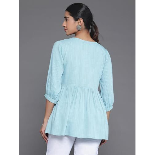 Libas Women's Striped A-Line Kurti (26904 Blue