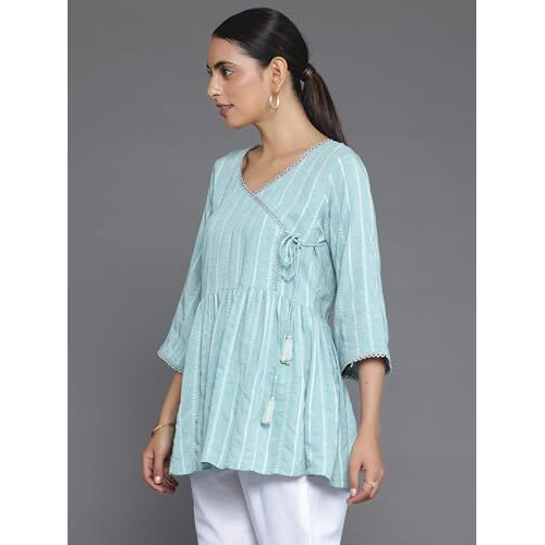 Libas Women's Cotton Blend Regular Kurti (26906_Blue