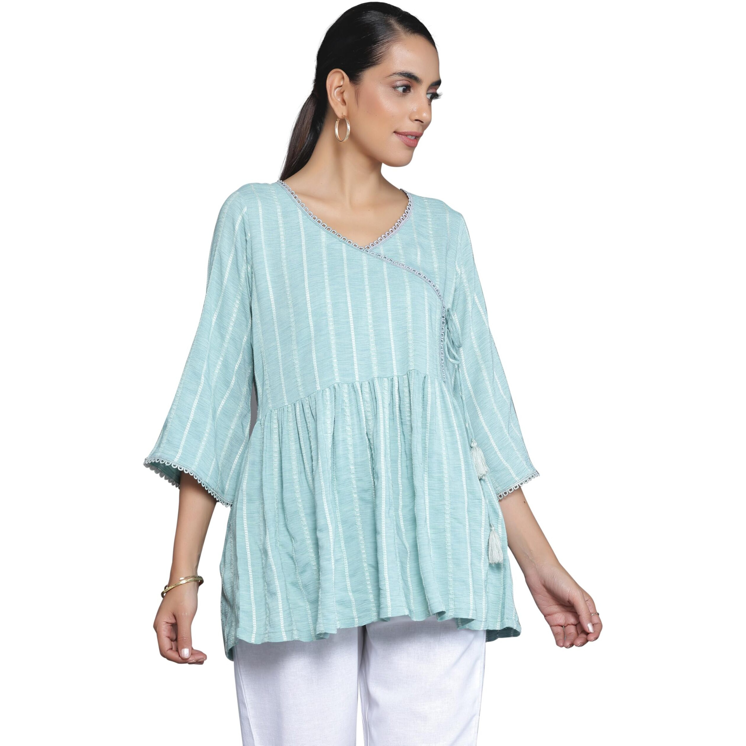 Libas Women's Cotton Blend Regular Kurti (26906_Blue