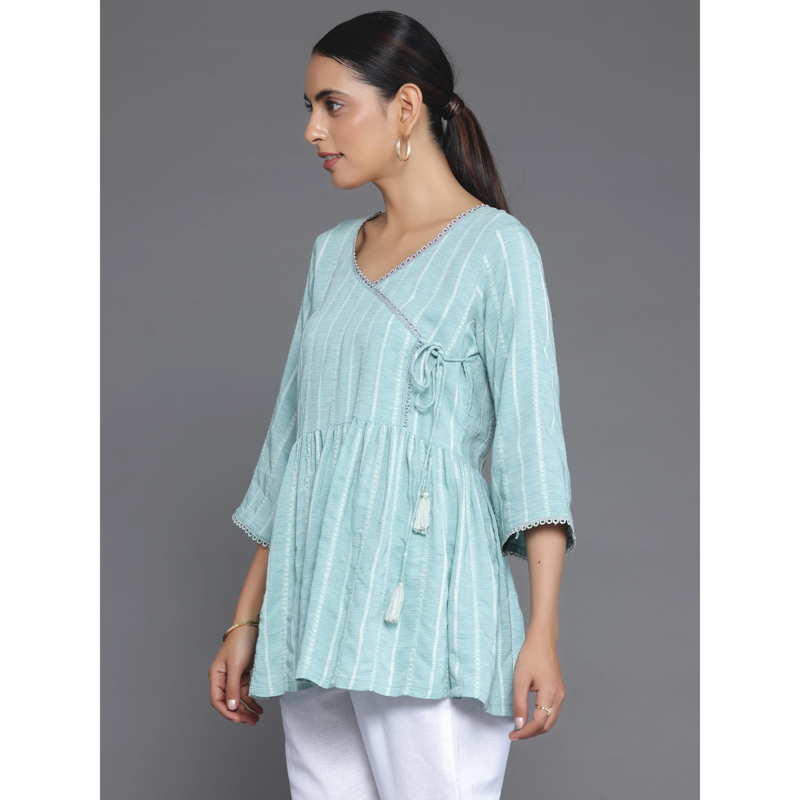 Libas Women's Cotton Blend Regular Kurti (26906_Blue