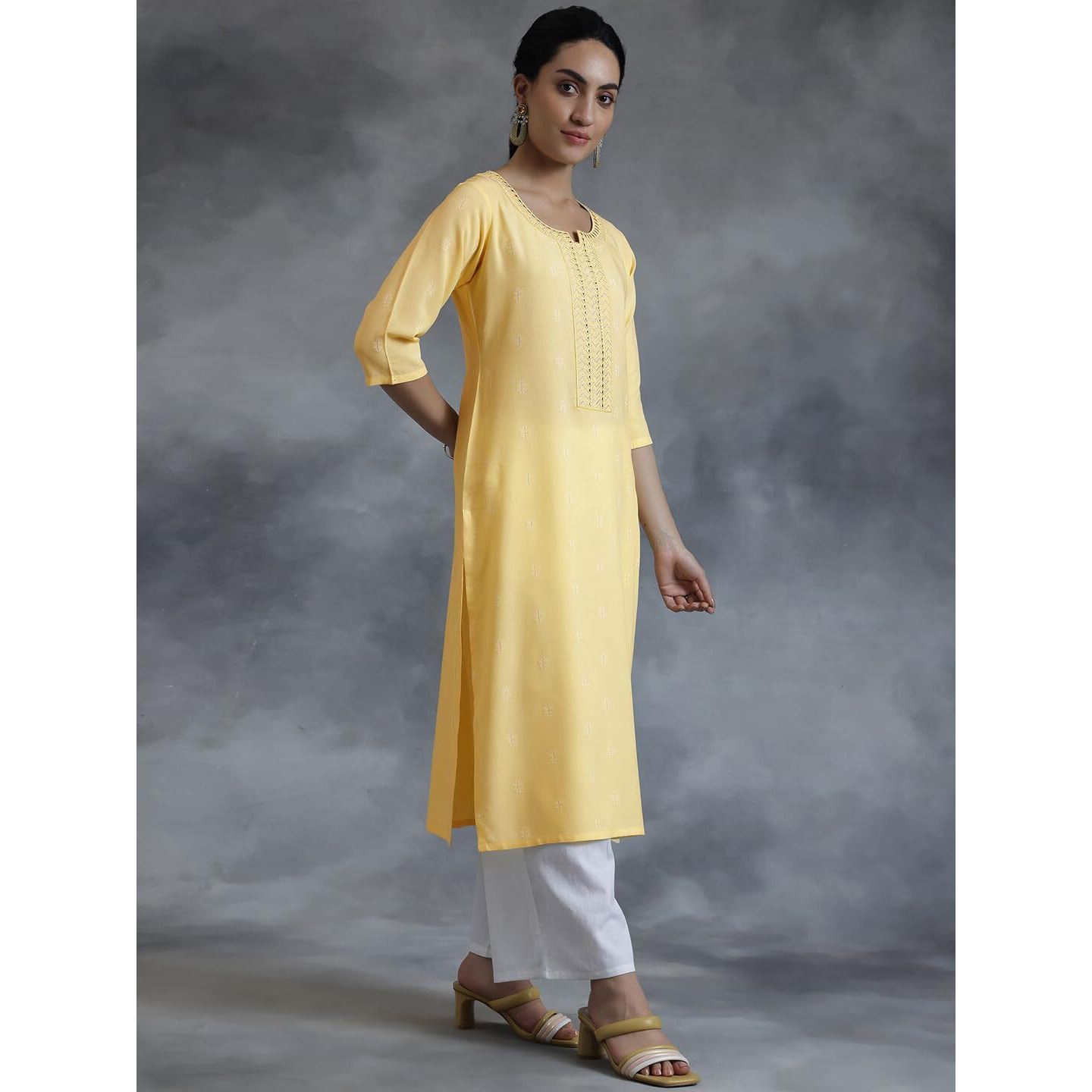 Libas Women's Cotton Woven Design Straight Kurta (26977_Yellow