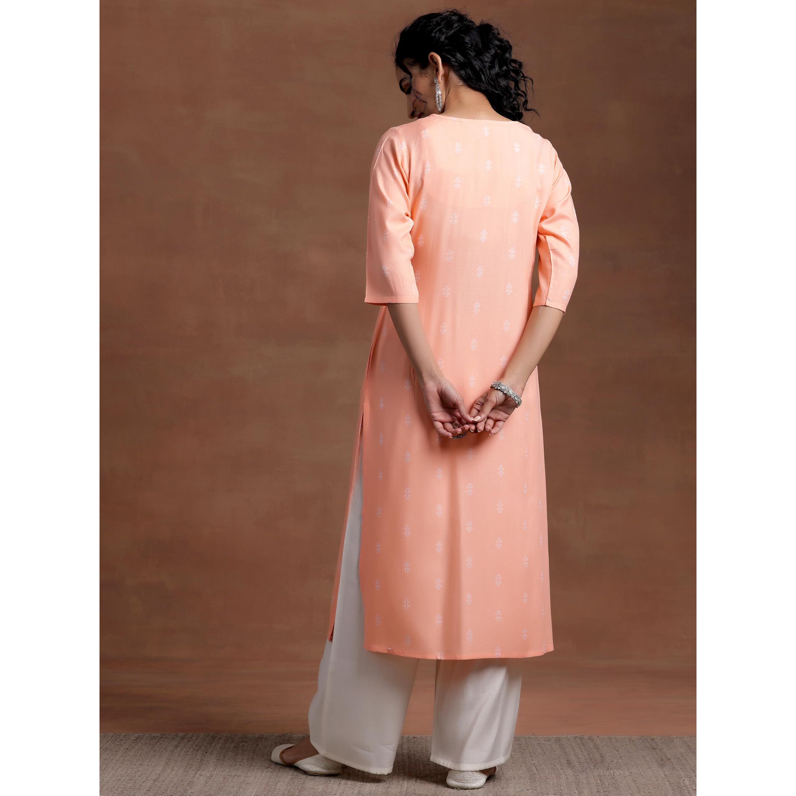 Libas Women's Cotton Woven Design Straight Kurta (26978_Peach