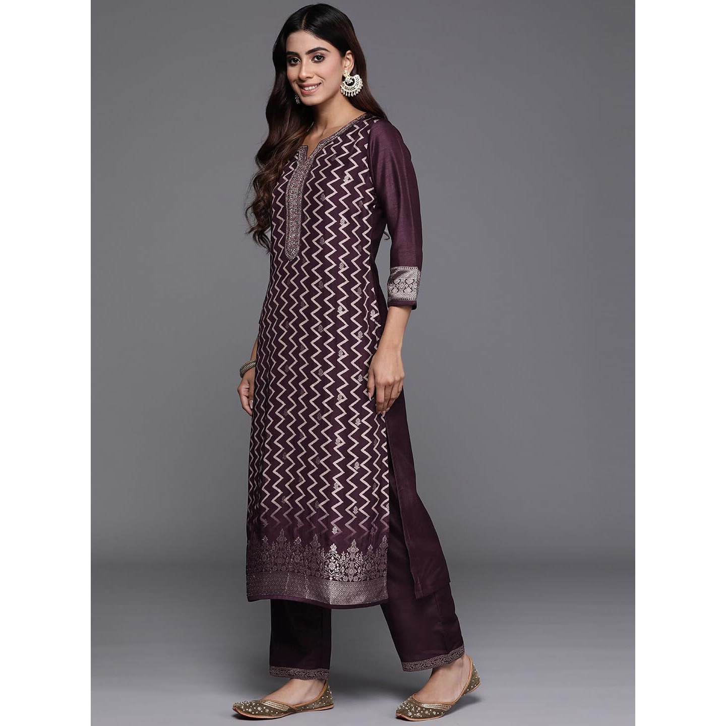 Libas Women's Silk Blend Kurta Sets (48546_Wine