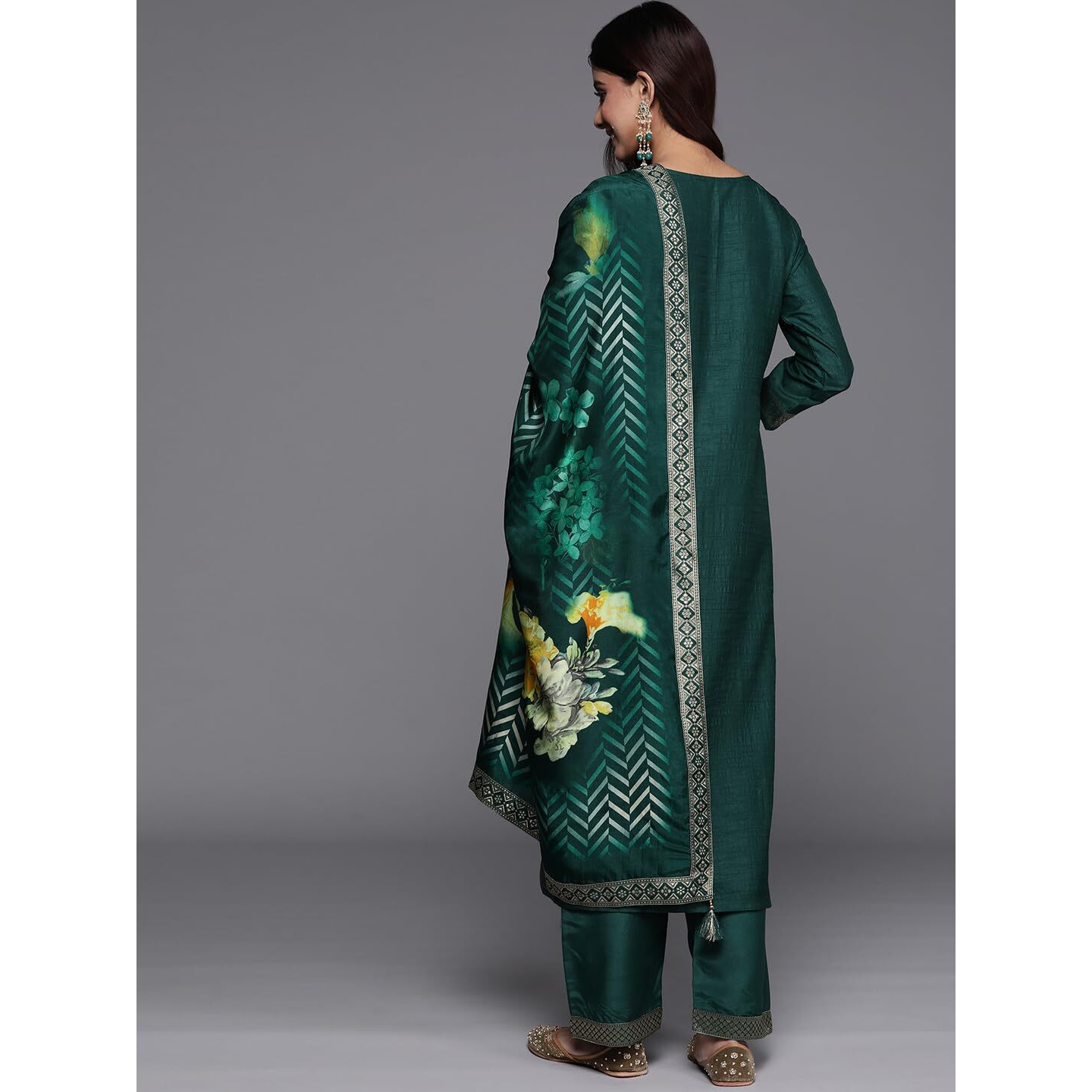 Libas Womens Printed Silk Blend Straight Kurta With Palazzos And Dupatta