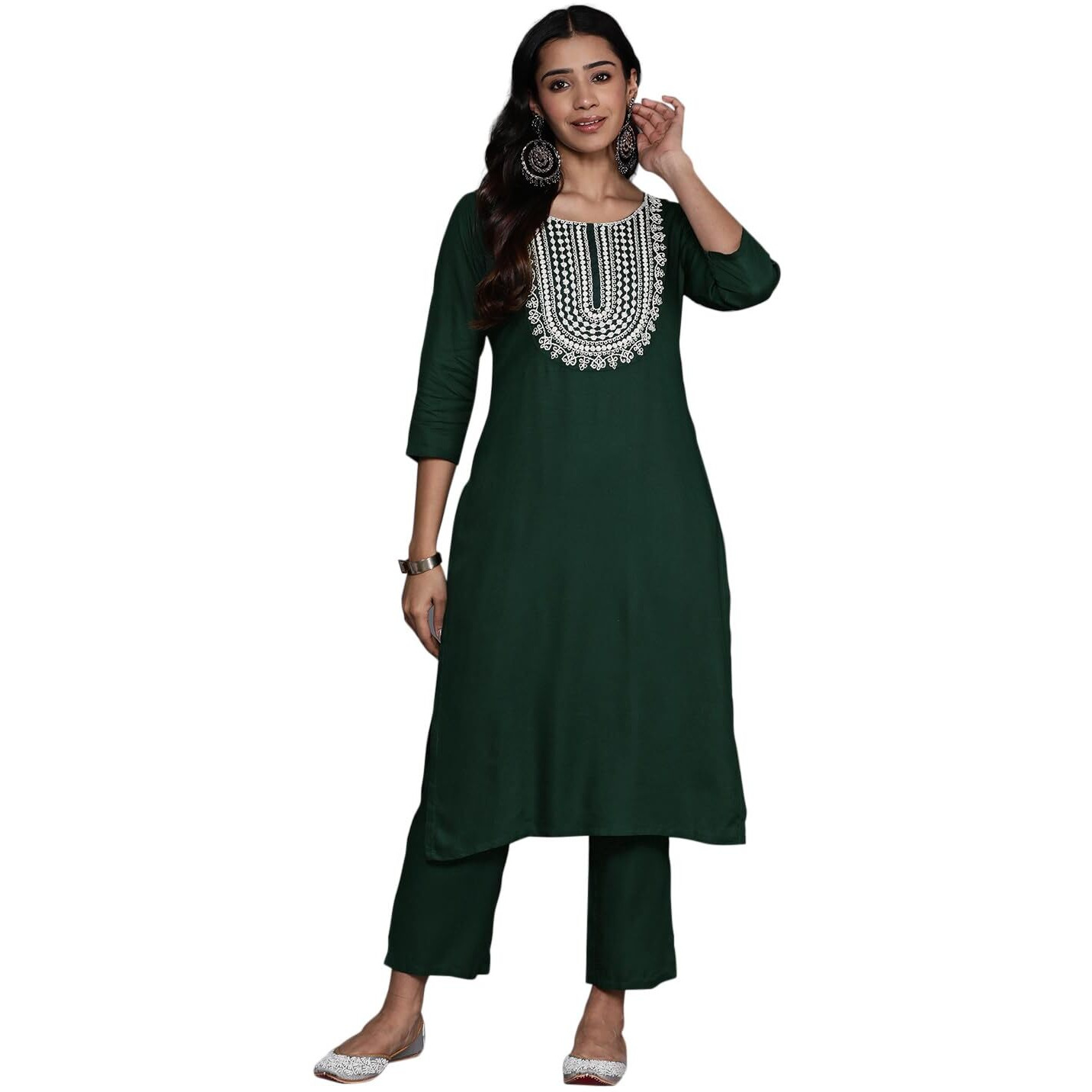 Libas Womens Yoke Design Wool Straight Kurta With Trousers