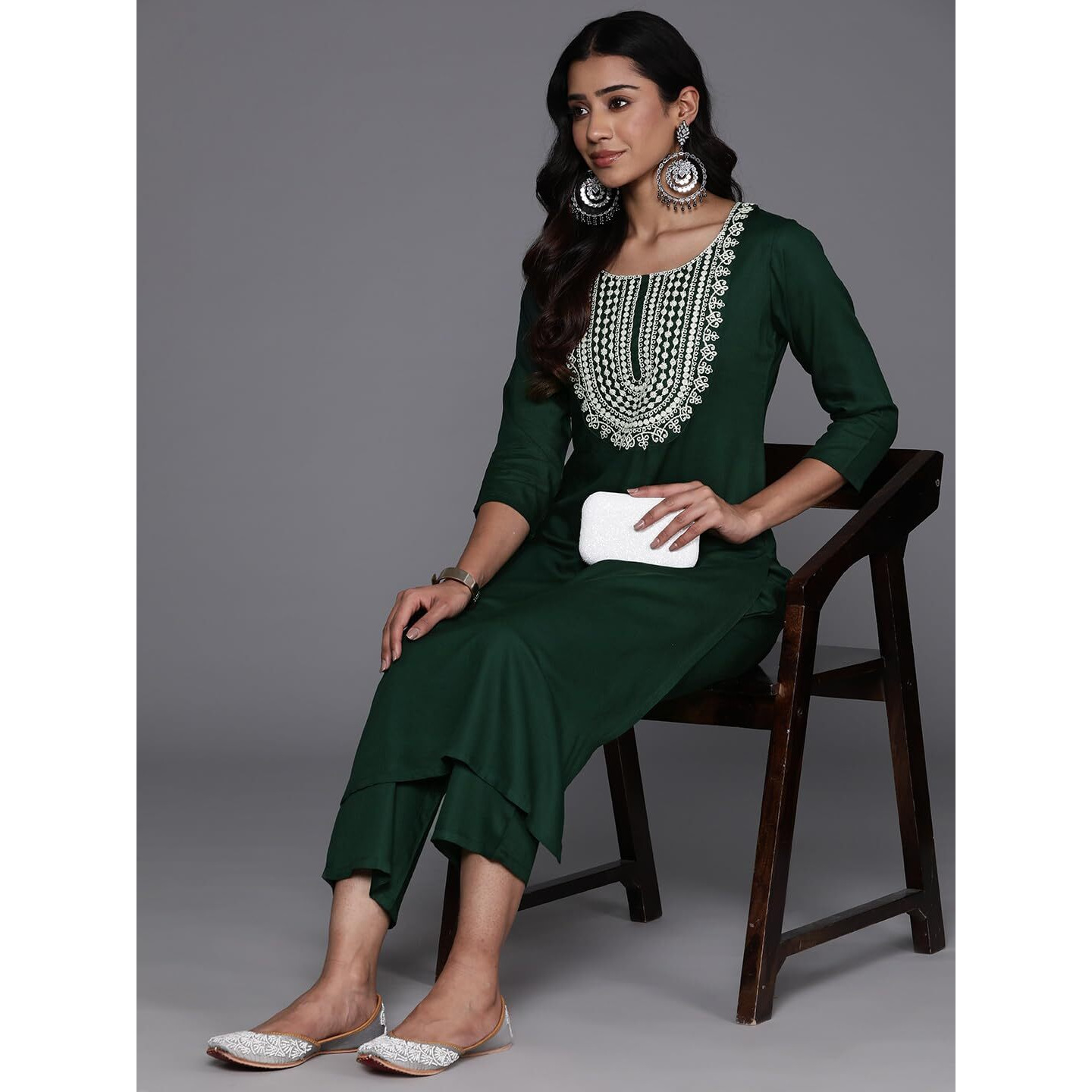 Libas Womens Yoke Design Wool Straight Kurta With Trousers