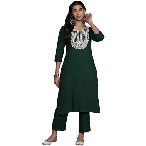 Libas Womens Yoke Design Wool Straight Kurta With Trousers