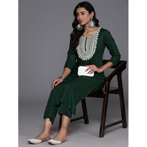 Libas Womens Yoke Design Wool Straight Kurta With Trousers