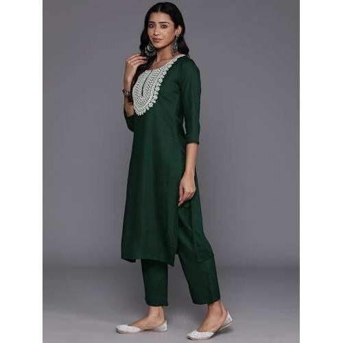 Libas Womens Yoke Design Wool Straight Kurta With Trousers