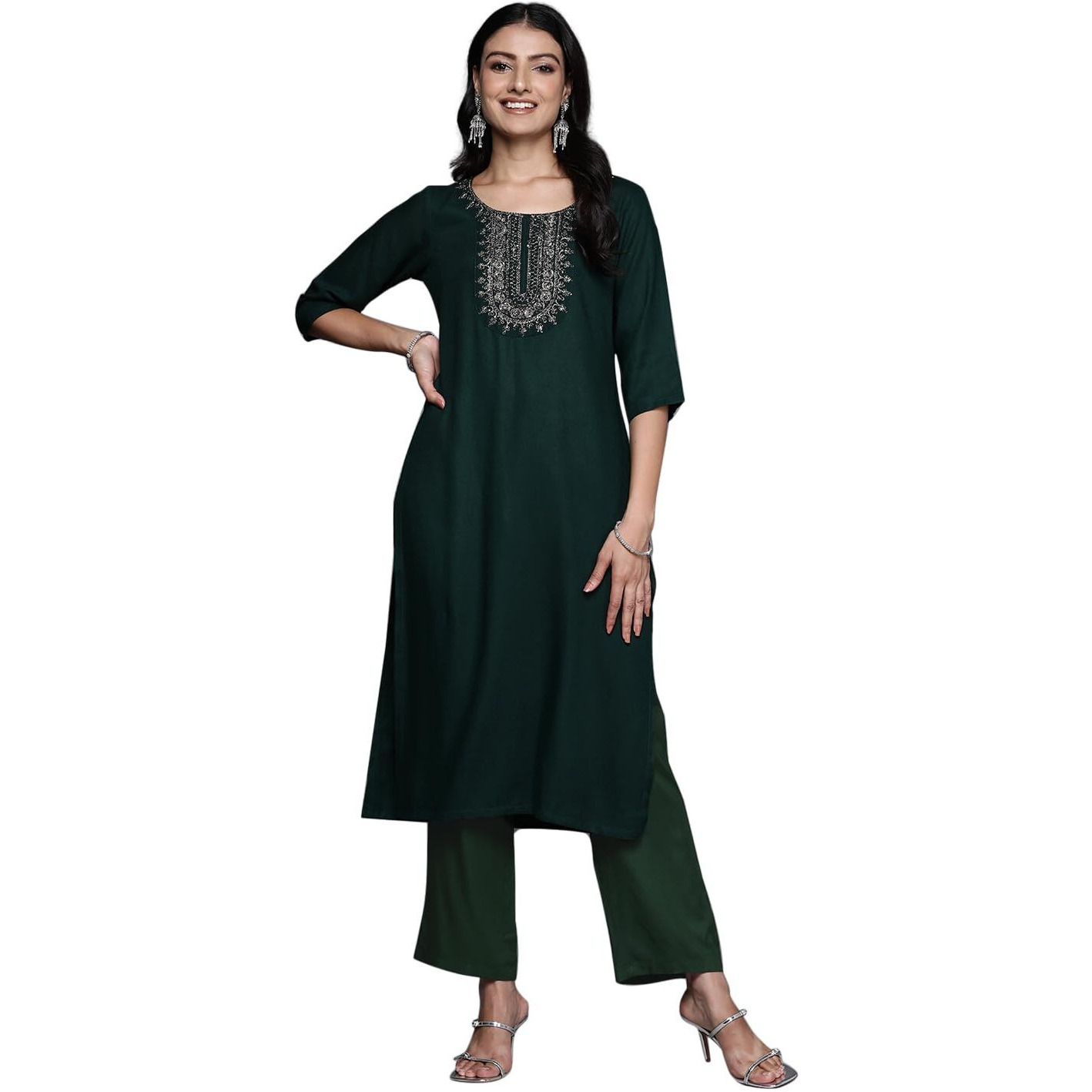 Libas Women's Wool Blend Yoke Design Kurta Set (35210W Green