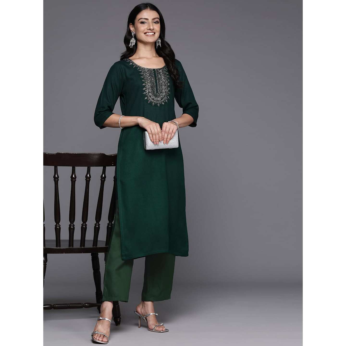 Libas Women's Wool Blend Yoke Design Kurta Set (35210W Green