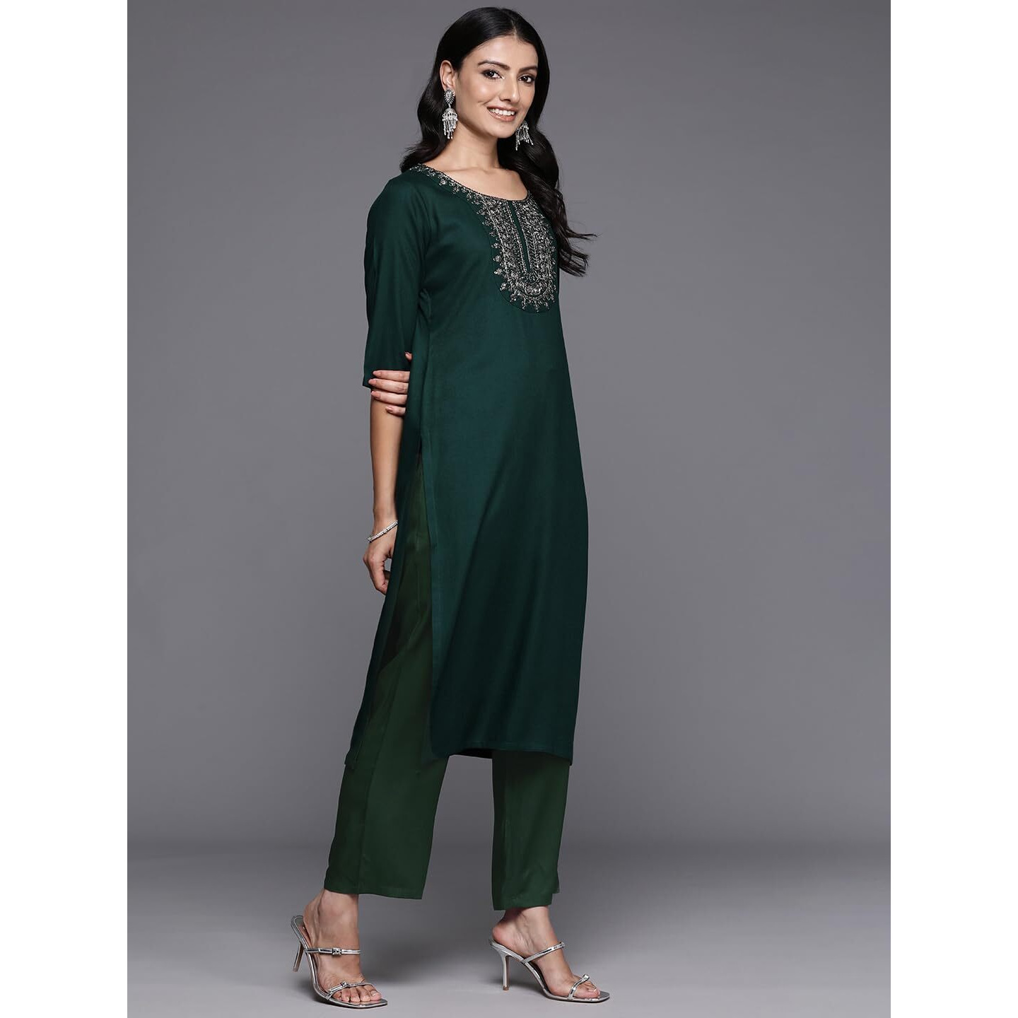 Libas Women's Wool Blend Yoke Design Kurta Set (35210W Green