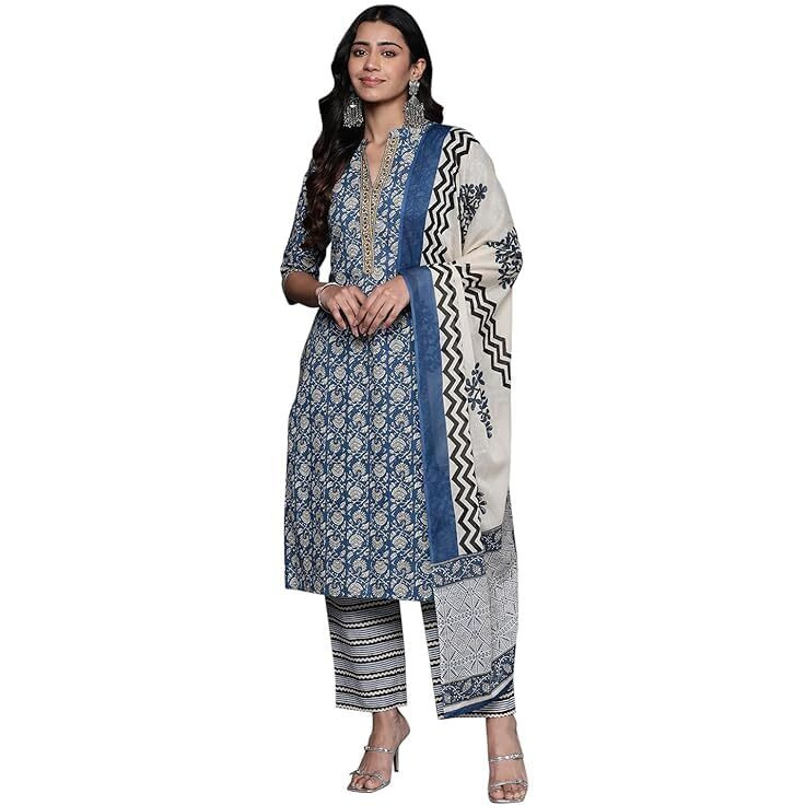 Libas Women's Cotton Kurta Set (35603_Blue_Xs)