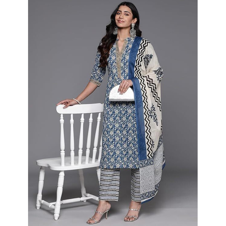 Libas Women's Cotton Kurta Set (35603_Blue_Xs)