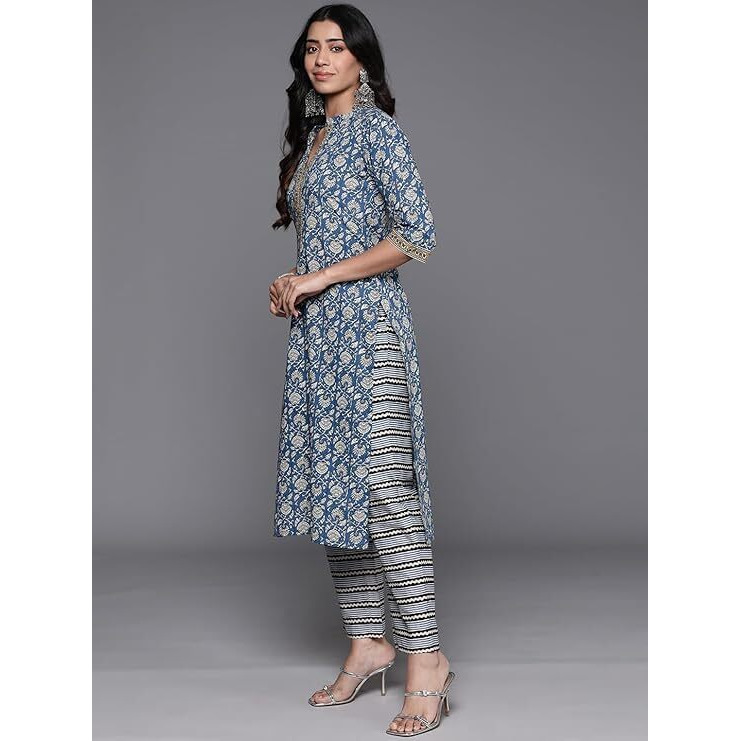 Libas Women's Cotton Kurta Set (35603_Blue_Xs)