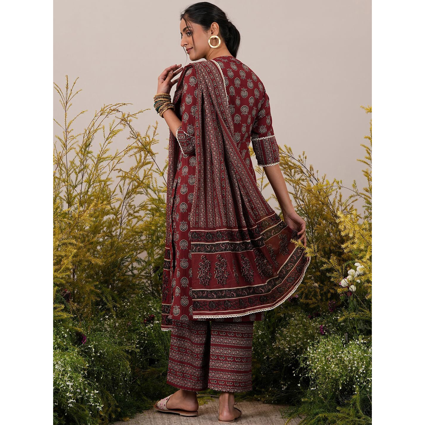 Libas Womens Printed Cotton Straight Kurta With Palazzos And Dupatta