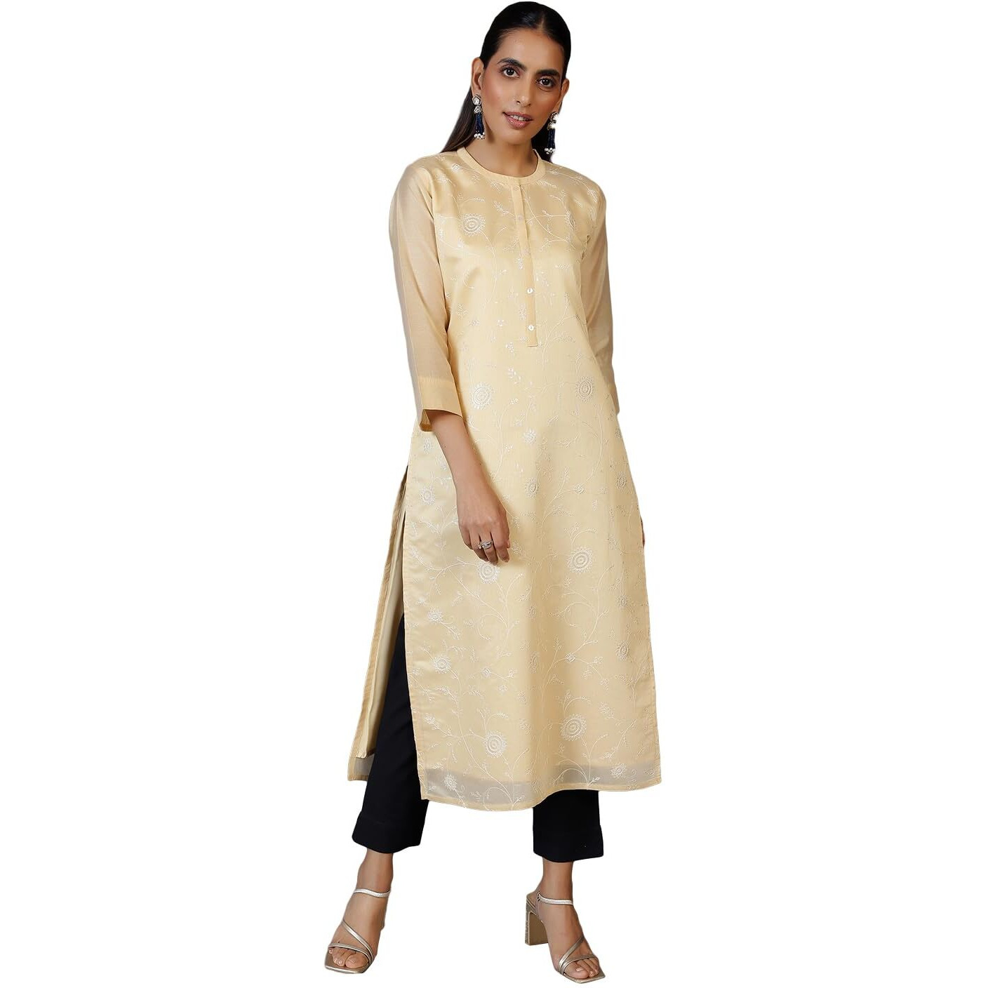 Libas Women's Silk Printed Straight Kurta (37102_Gold