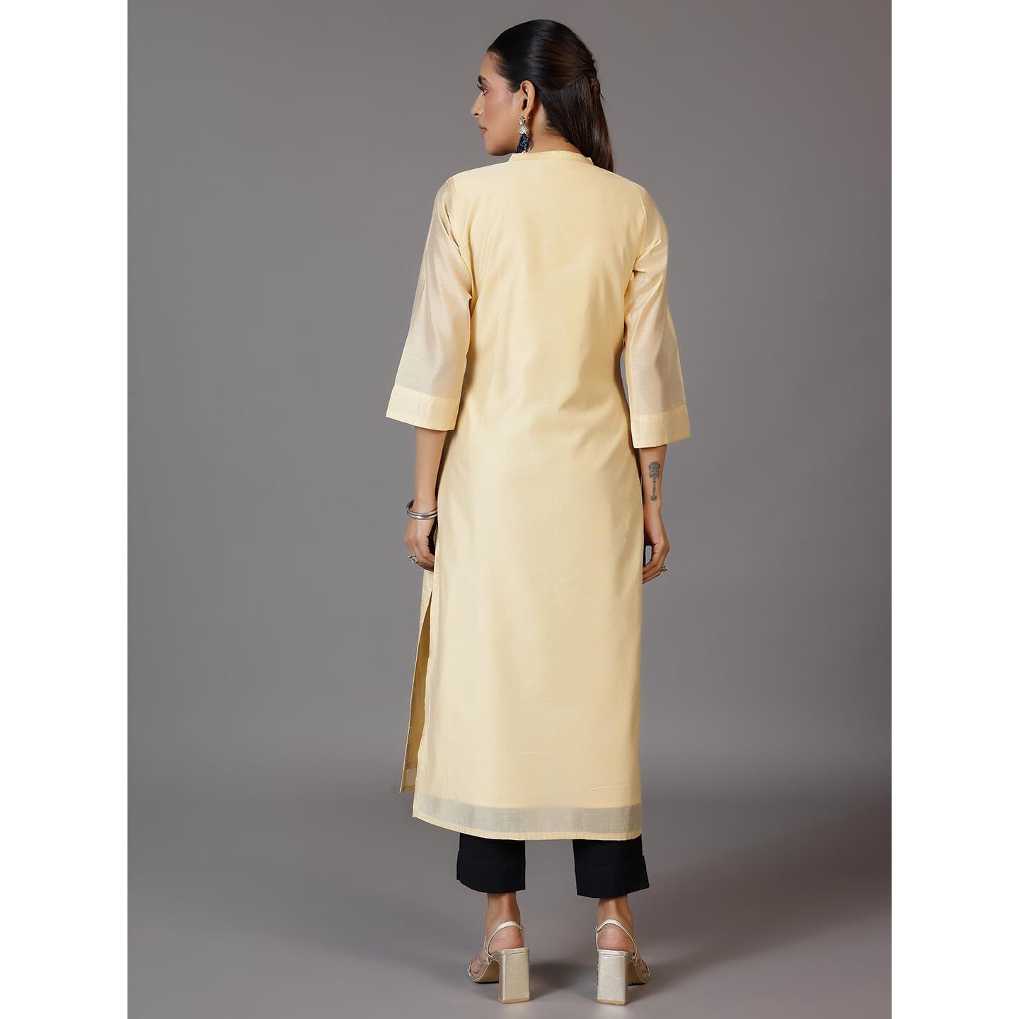 Libas Women's Silk Printed Straight Kurta (37102_Gold