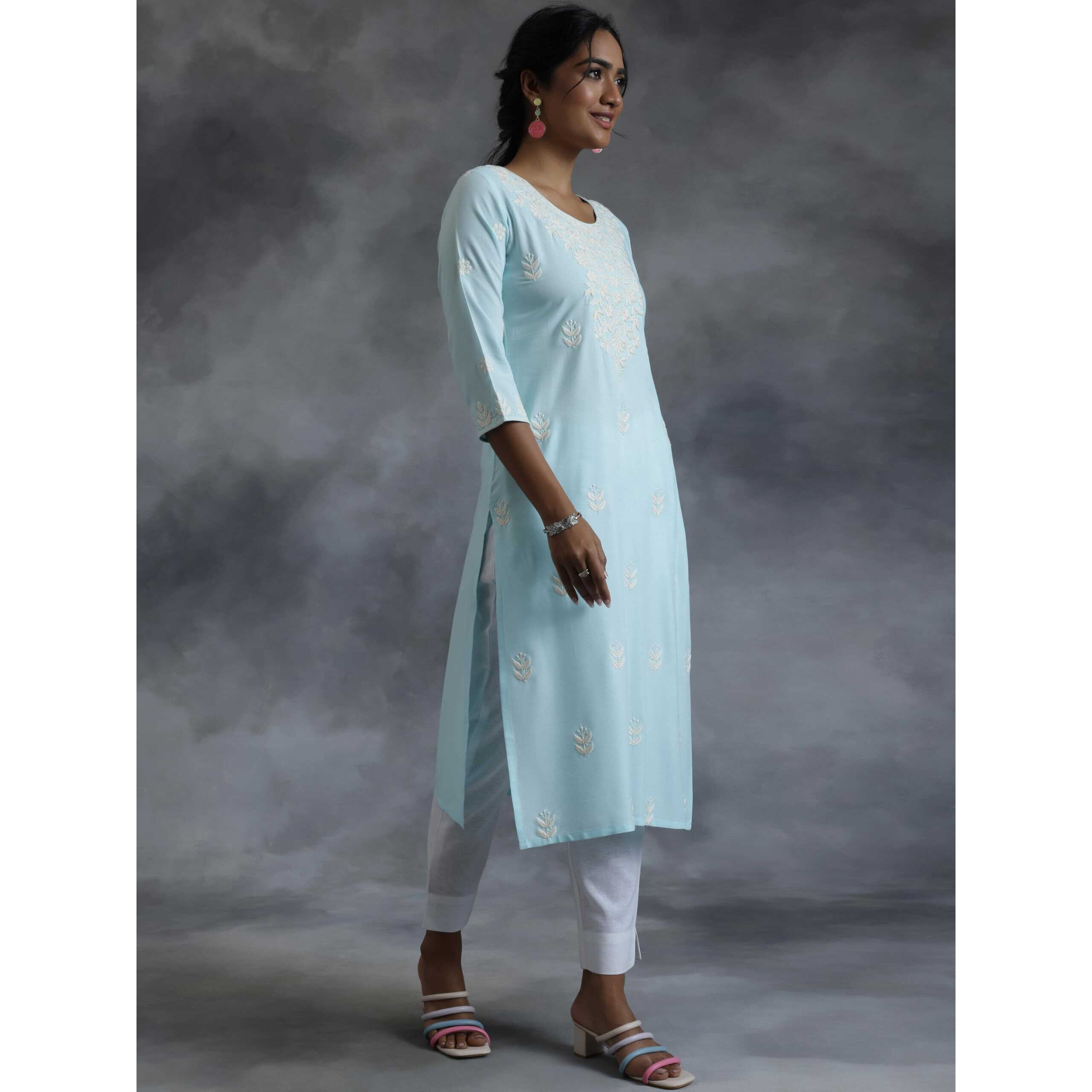 Libas Women's Viscose Rayon Ethnic Motifs Straight Kurta (37113 Blue