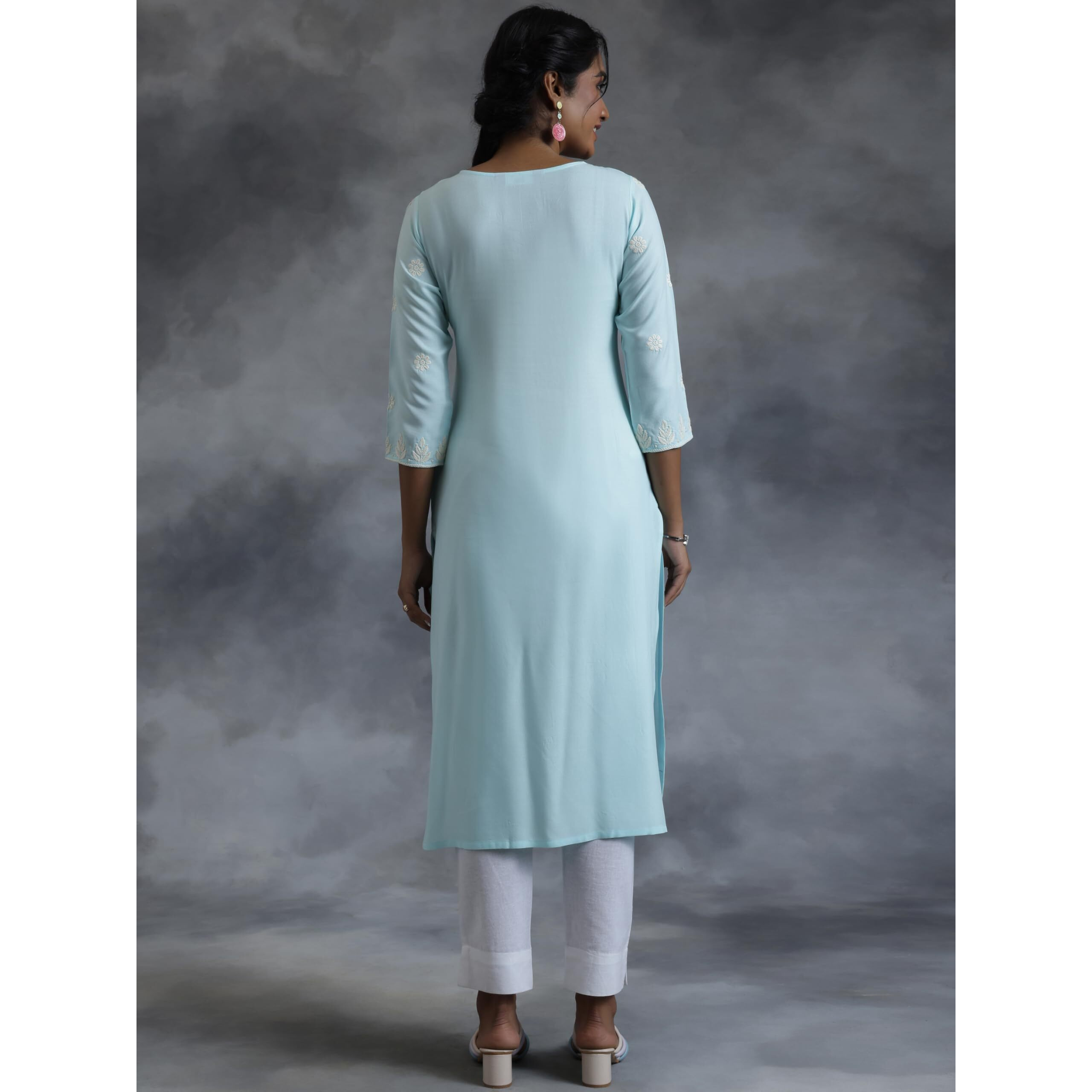 Libas Women's Viscose Rayon Ethnic Motifs Straight Kurta (37113 Blue
