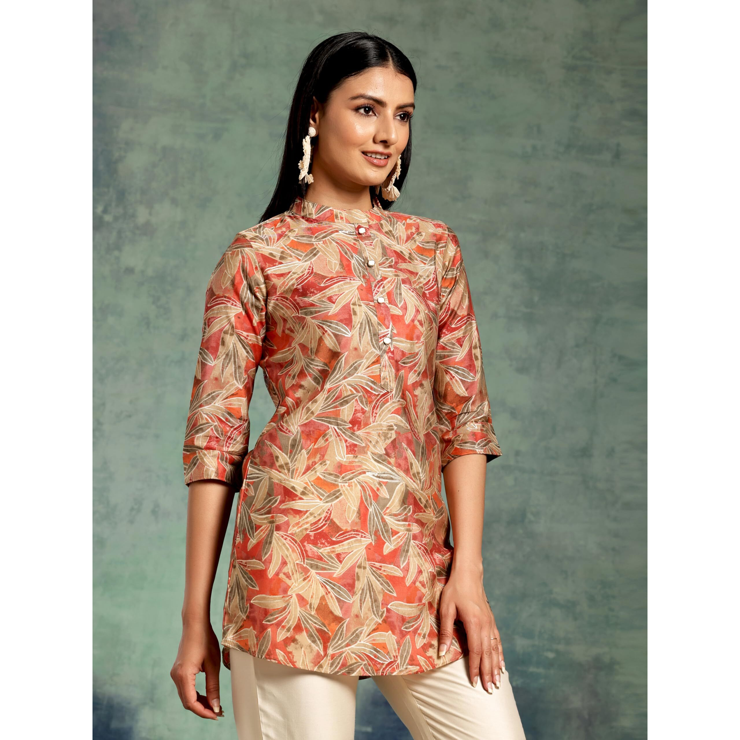 Libas Women's Silk Blend Printed Straight Kurtis (37109_Beige