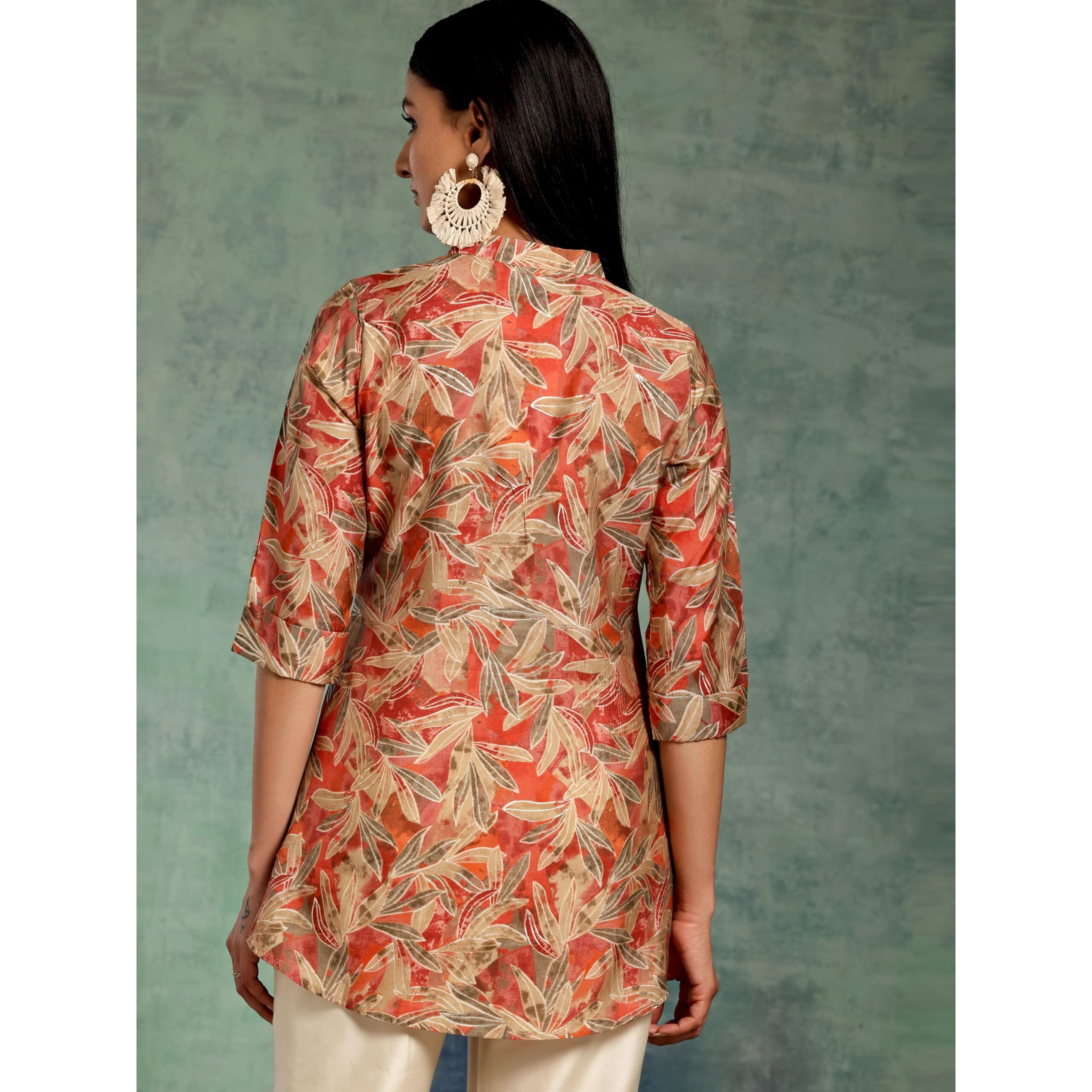 Libas Women's Silk Blend Printed Straight Kurtis (37109_Beige