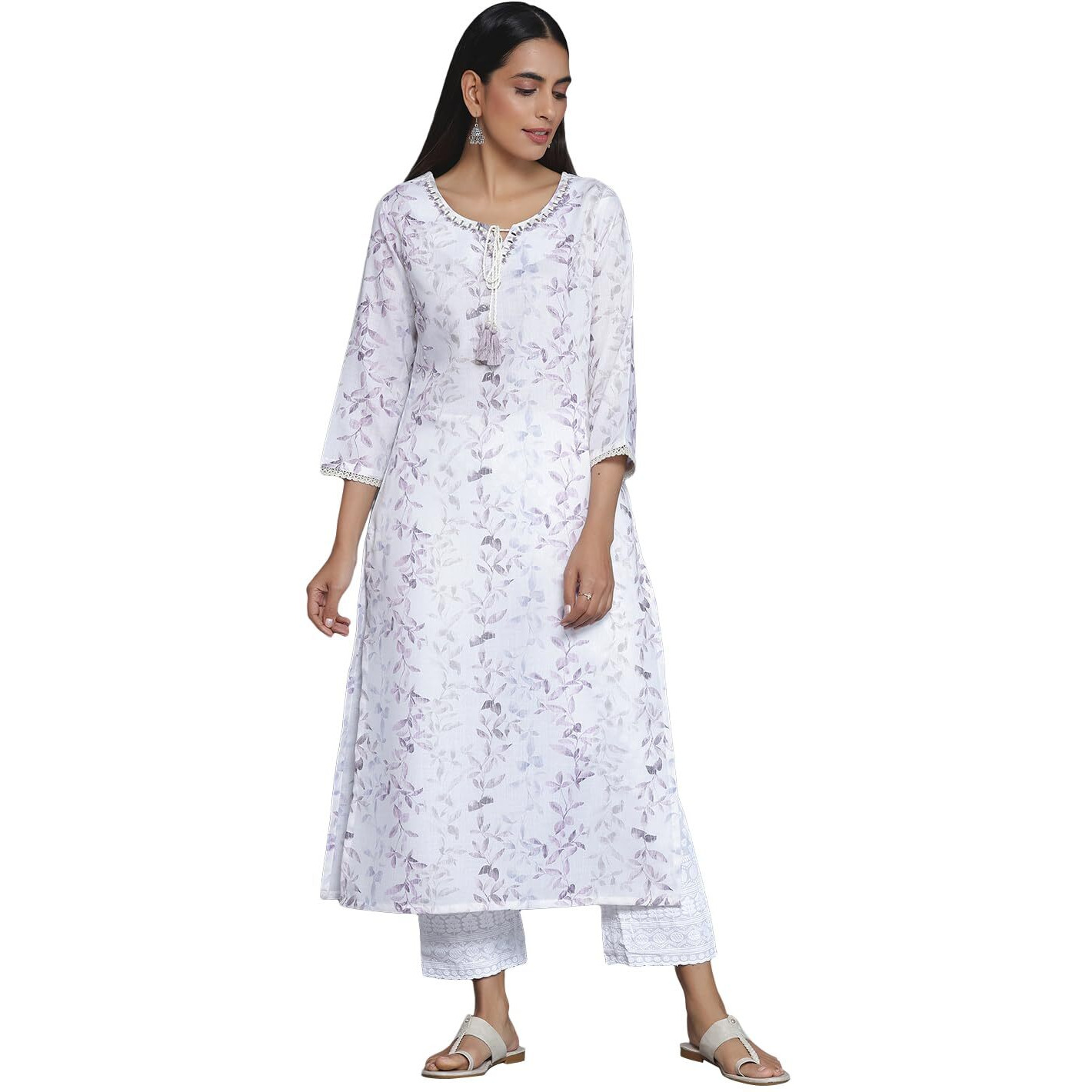 Libas Women's Cotton Printed Straight Kurta (37128_Off White
