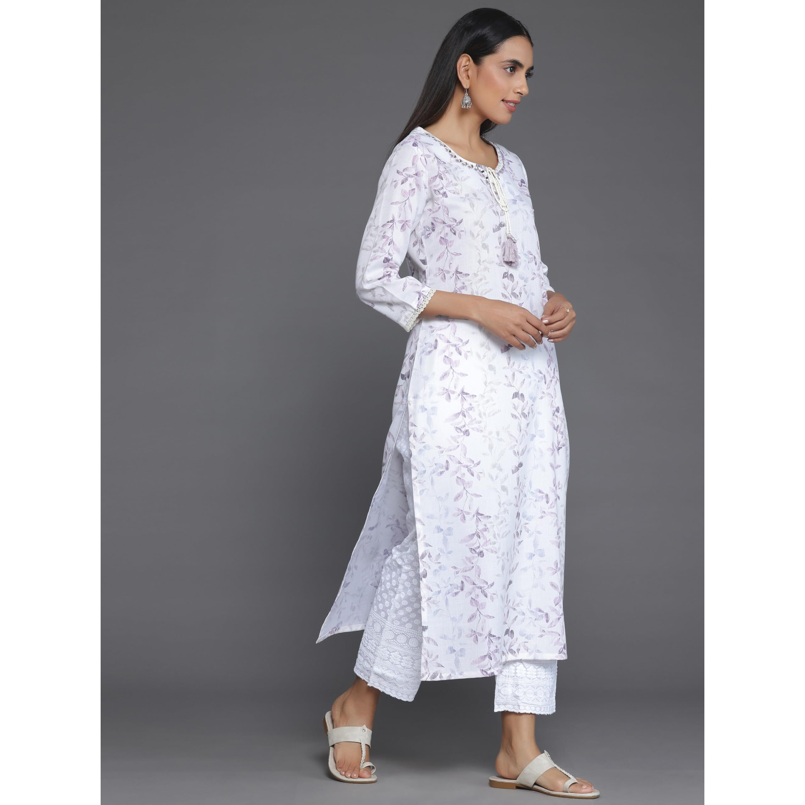 Libas Women's Cotton Printed Straight Kurta (37128_Off White