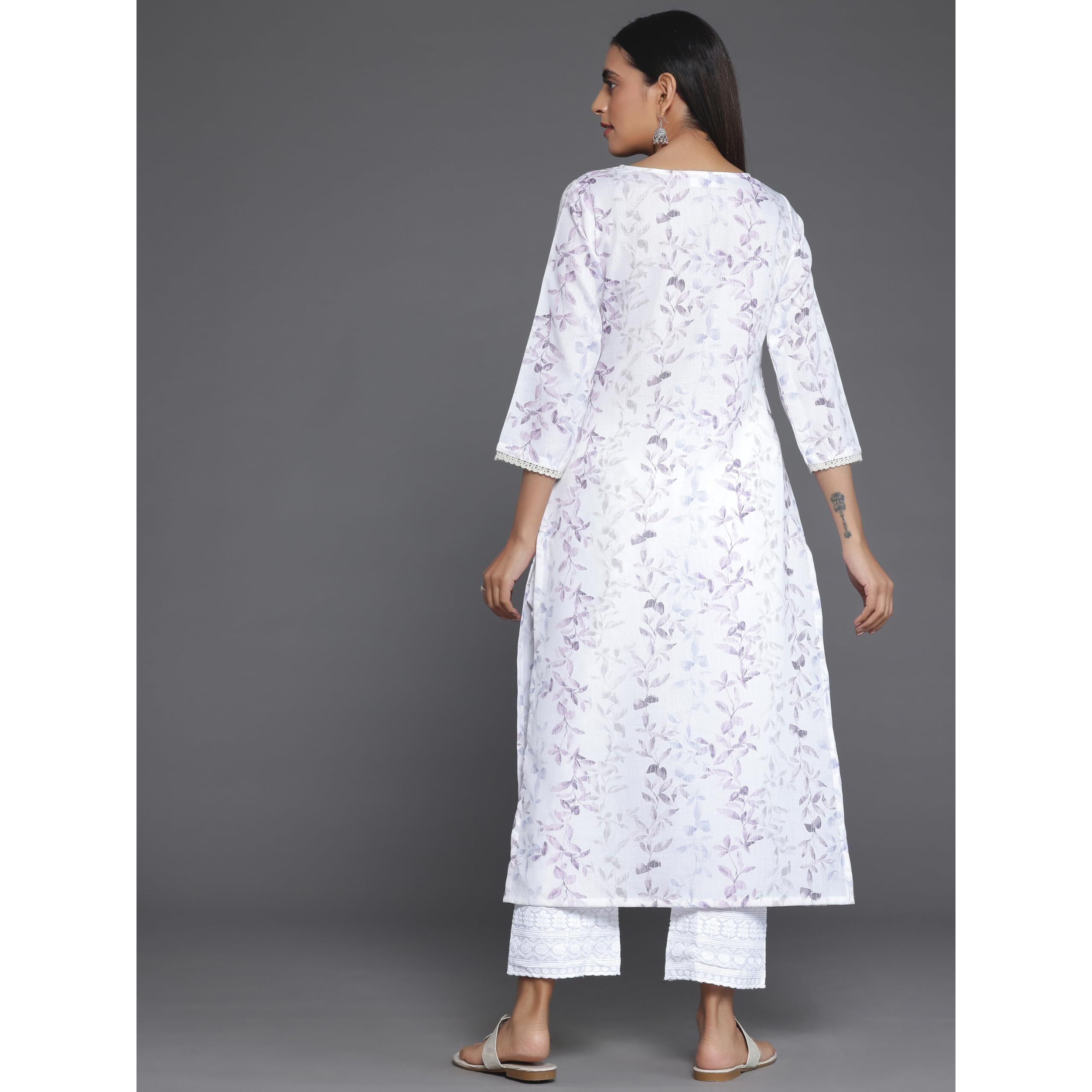 Libas Women's Cotton Printed Straight Kurta (37128_Off White