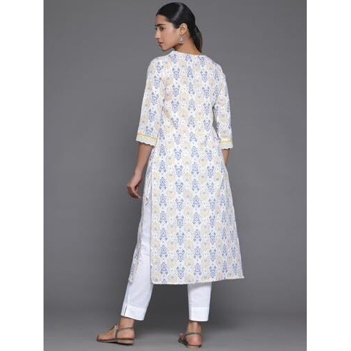 Libas Women's Cotton Printed Straight Kurta (37130_Off White