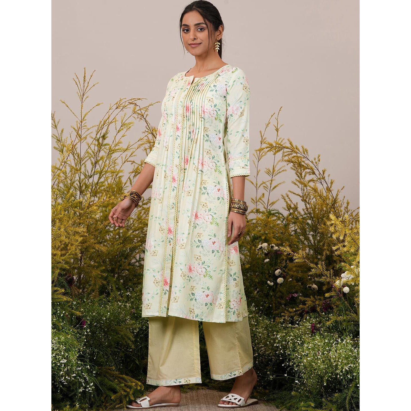 Libas Womens Printed Cotton Blend A-Line Kurta With Palazzos And Dupatta